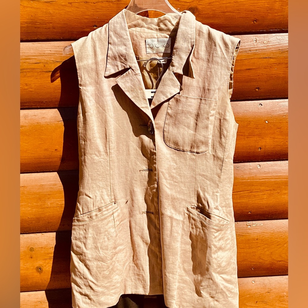 ⚜️ NEUTRAL Khaki LINEN Versatile VEST SZ 12